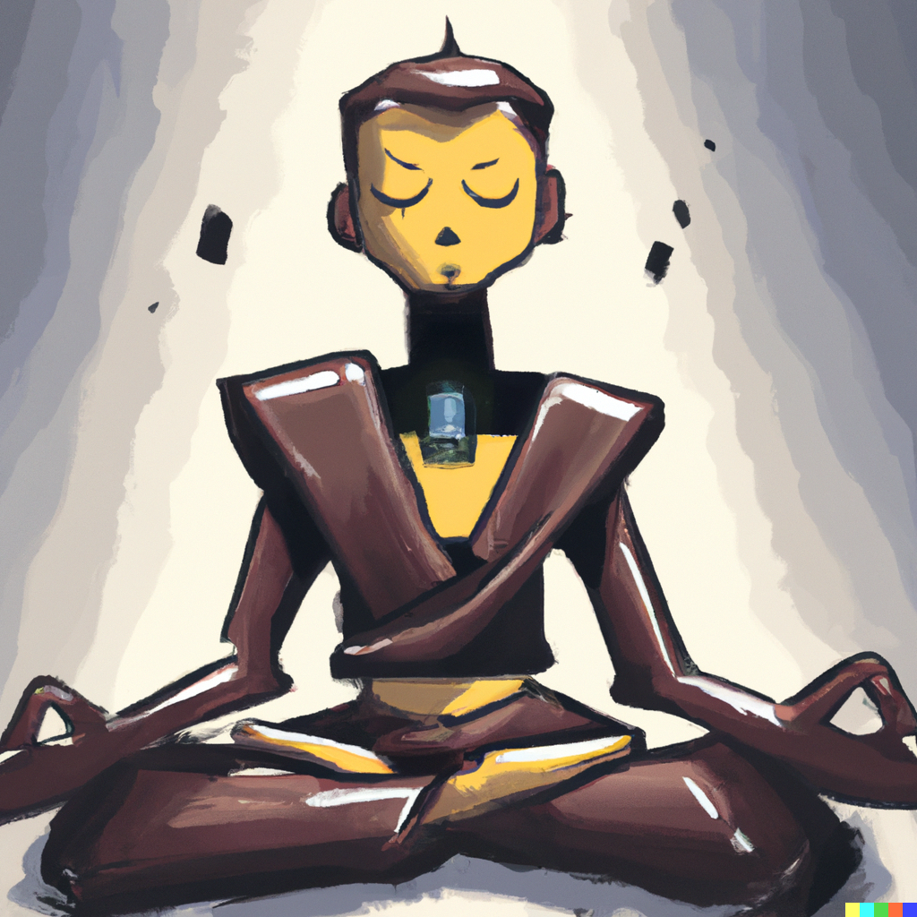Digital art of a robot meditating - DALL·E 2
